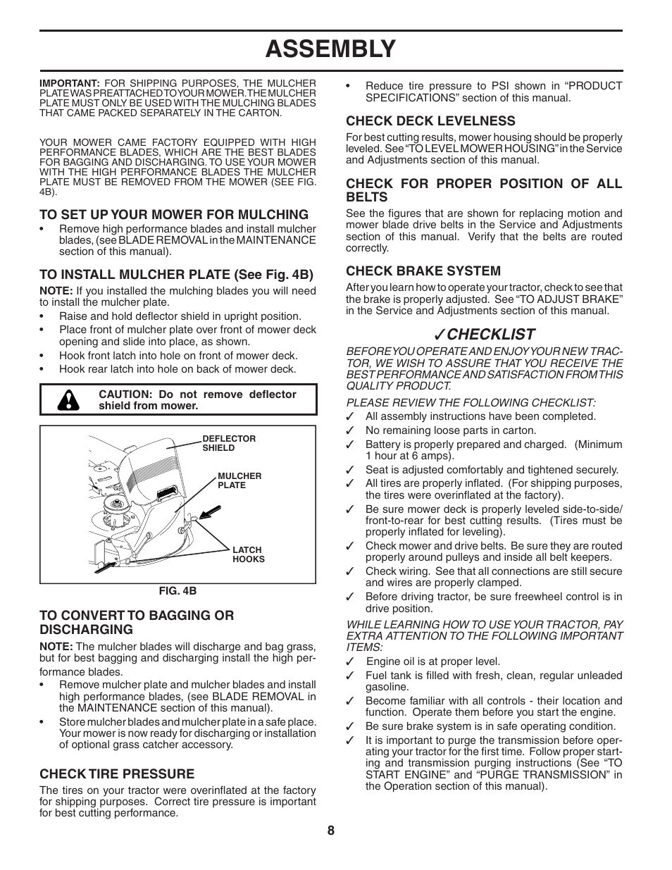 Assembly, Che cklist | Poulan 184581 User Manual | Page 8 / 48