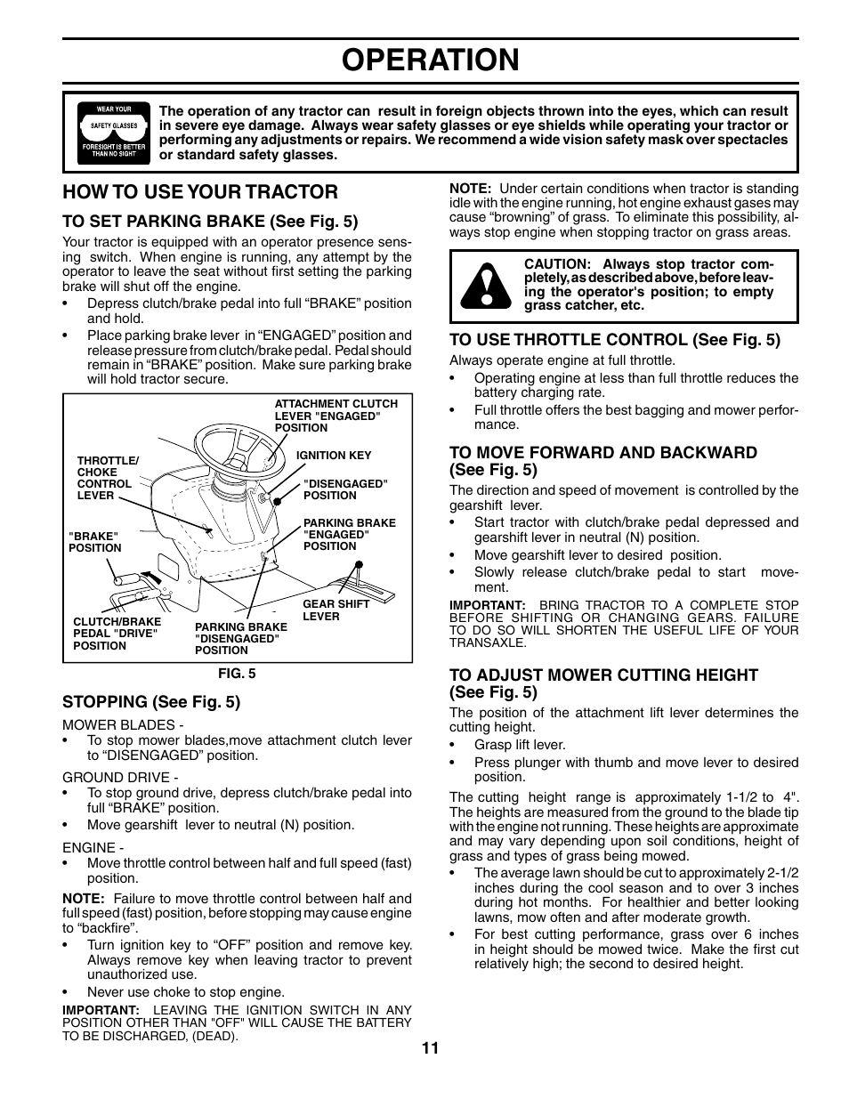 Operation, How to use your tractor | Poulan 194613 User Manual | Page 11 / 30