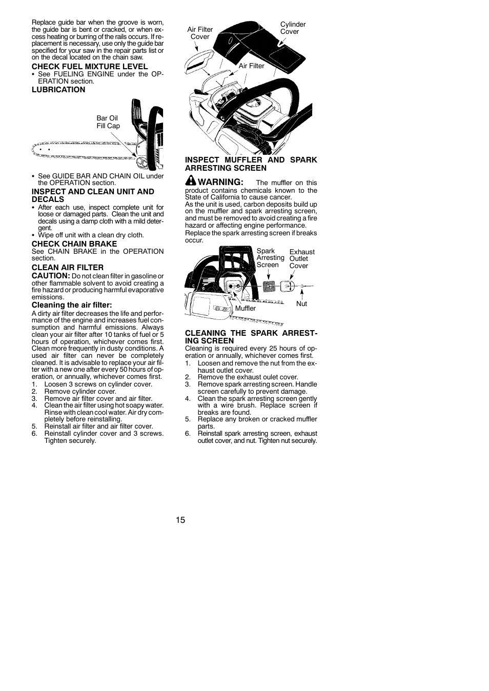 Warning | Poulan Pro SM4218 AV User Manual | Page 15 / 19