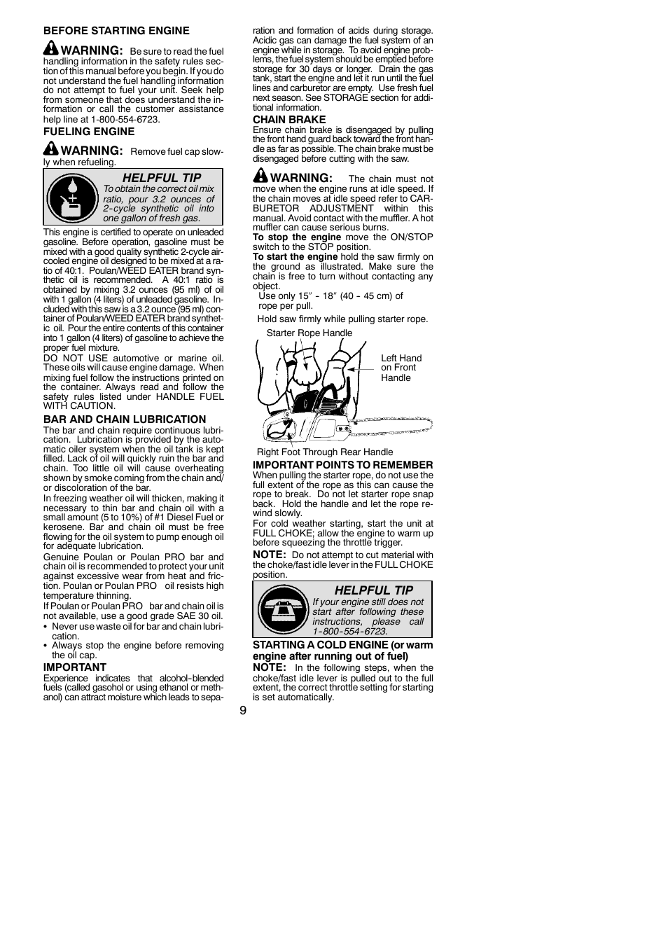 Warning, Helpful tip | Poulan Pro SM4218 AV User Manual | Page 9 / 19
