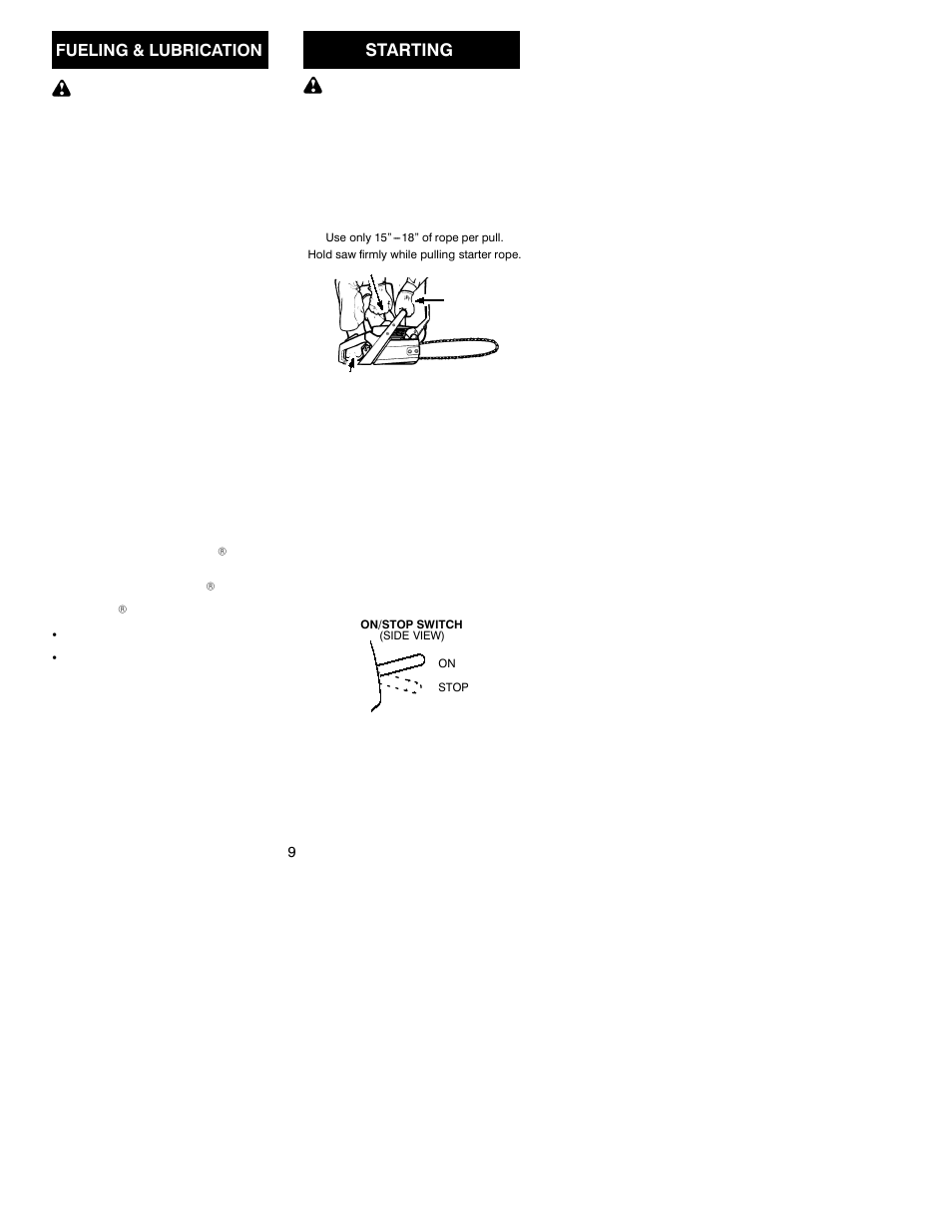 Starting, Fueling & lubrication | Poulan 530164806 User Manual | Page 9 / 18