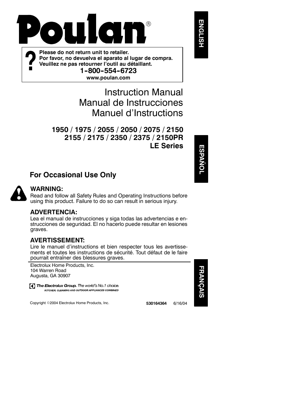 Poulan 1950 LE User Manual | 18 pages