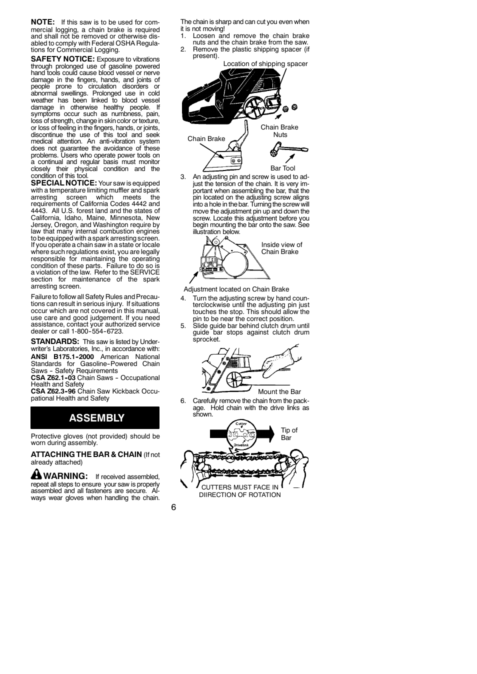 Assembly, Warning | Poulan 1950 LE User Manual | Page 6 / 18