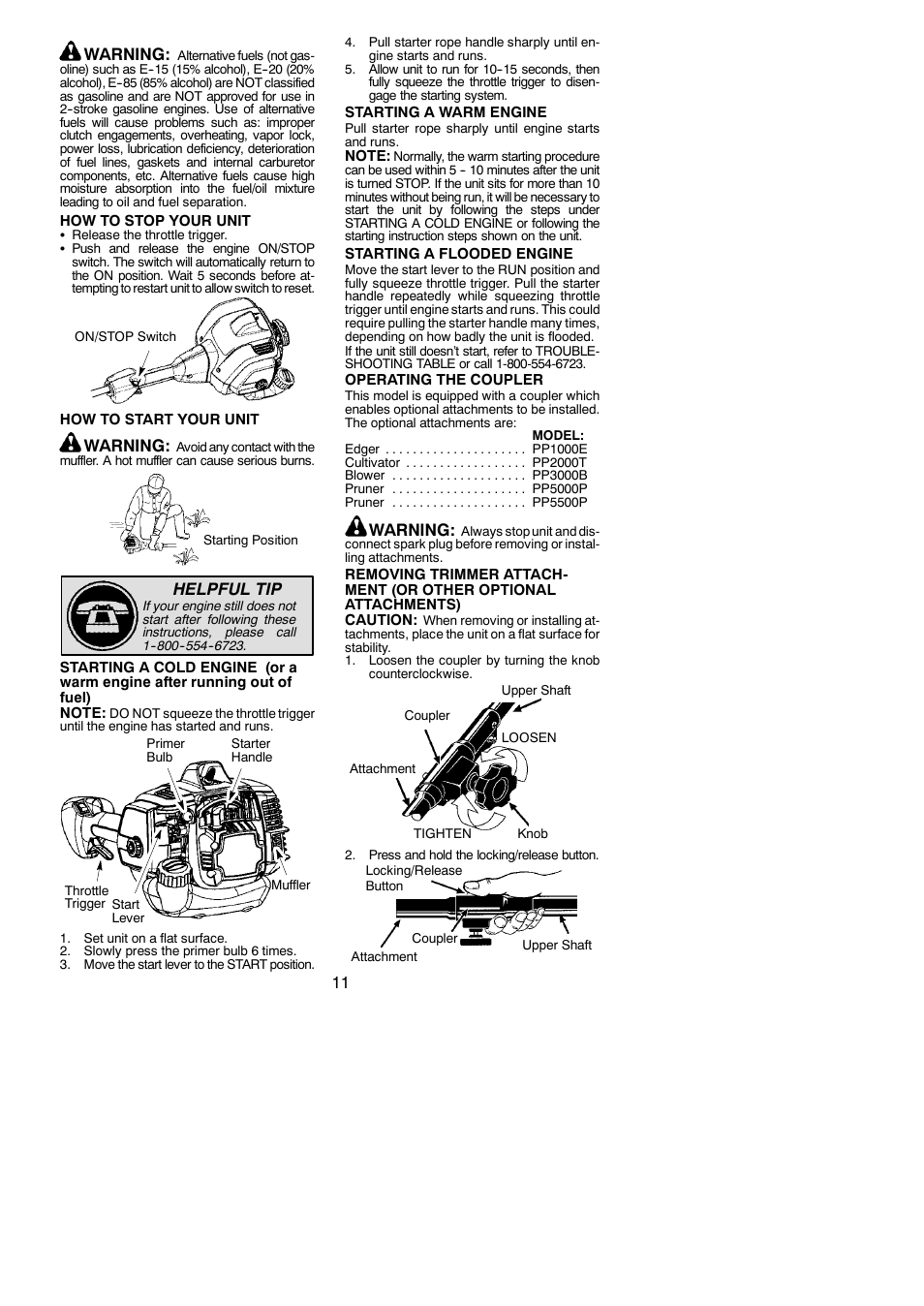 11 warning, Warning, Helpful tip | Poulan 545186843 User Manual | Page 11 / 22
