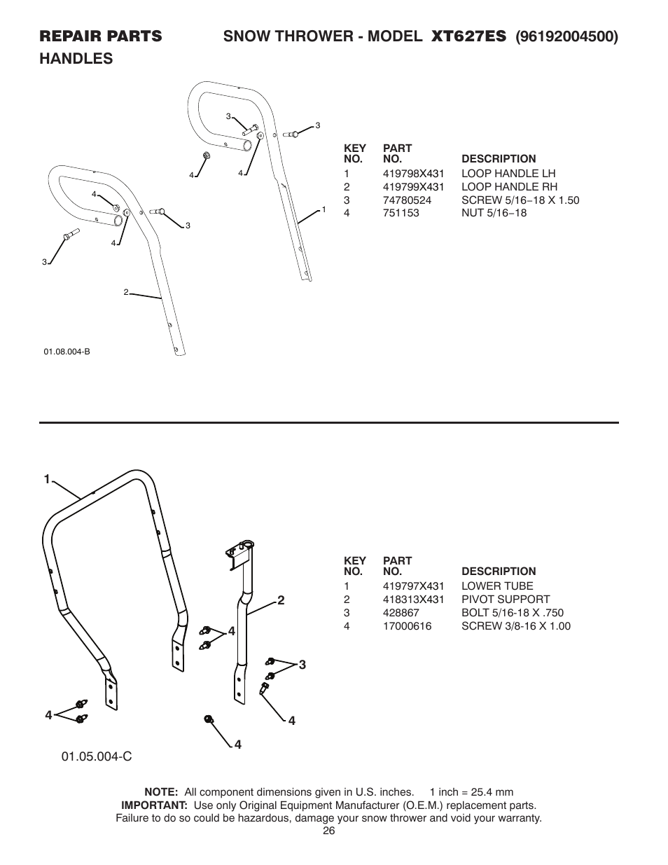 Handles | Poulan XT 96192004500 User Manual | Page 26 / 40