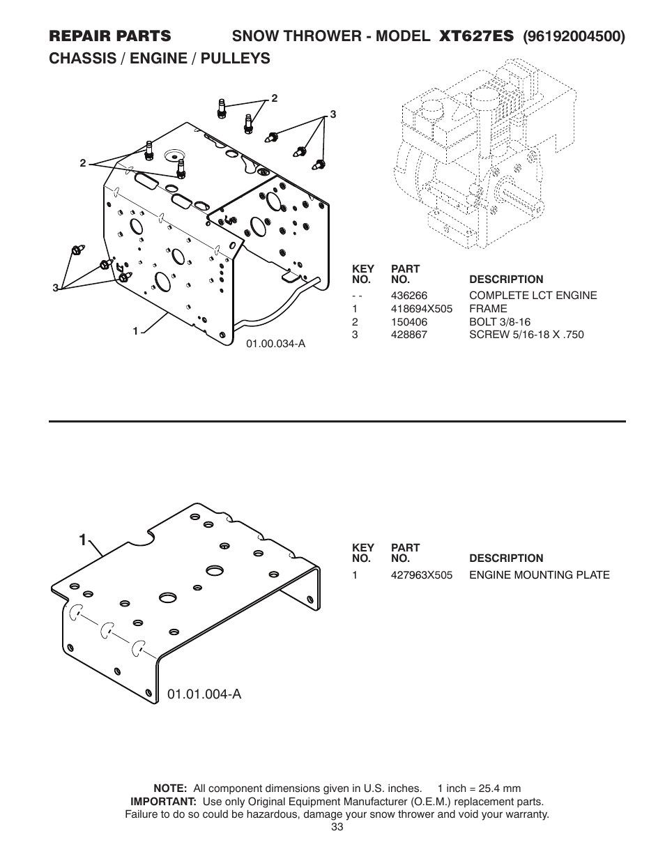 Chassis / engine / pulleys | Poulan XT 96192004500 User Manual | Page 33 / 40