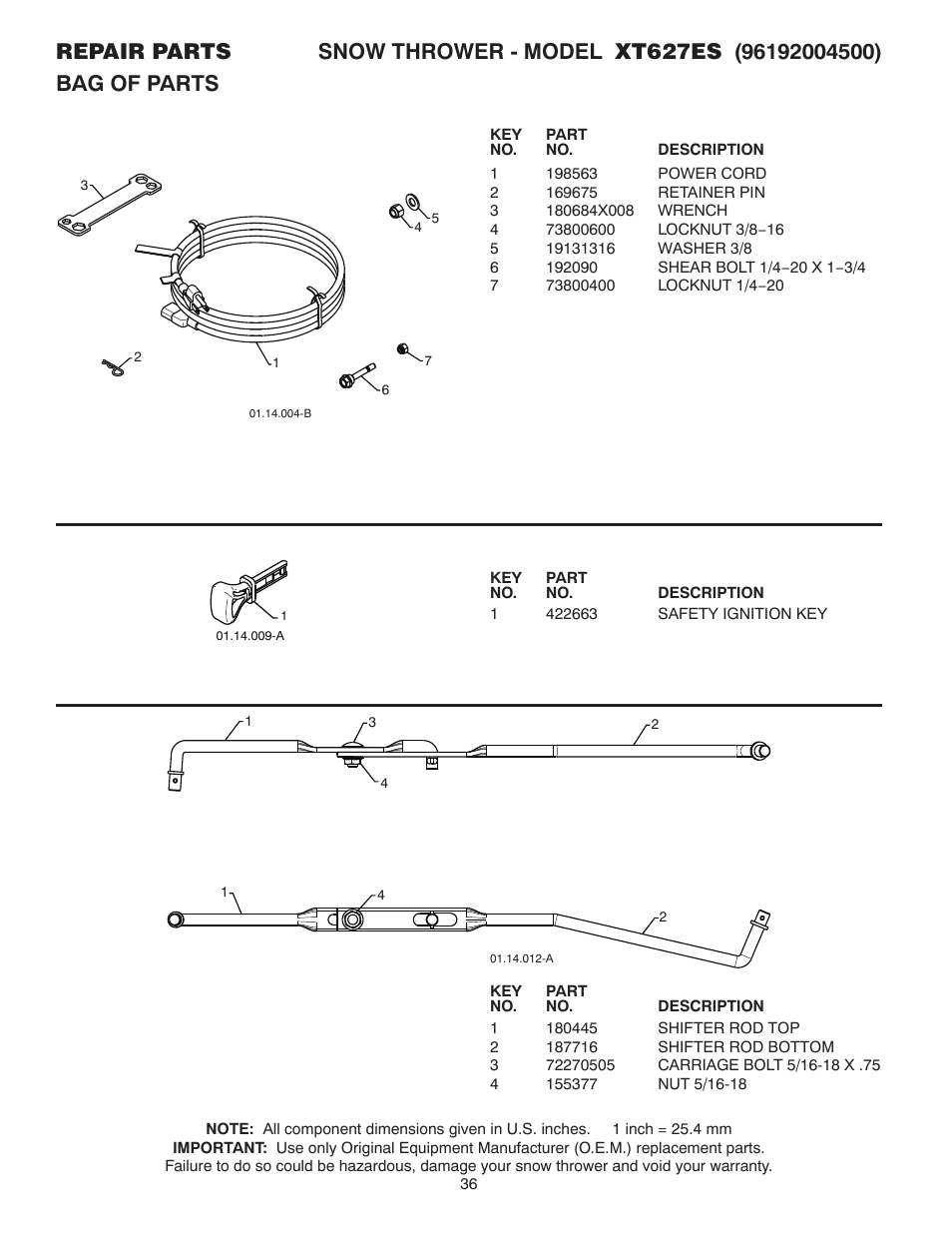 Bag of parts | Poulan XT 96192004500 User Manual | Page 36 / 40