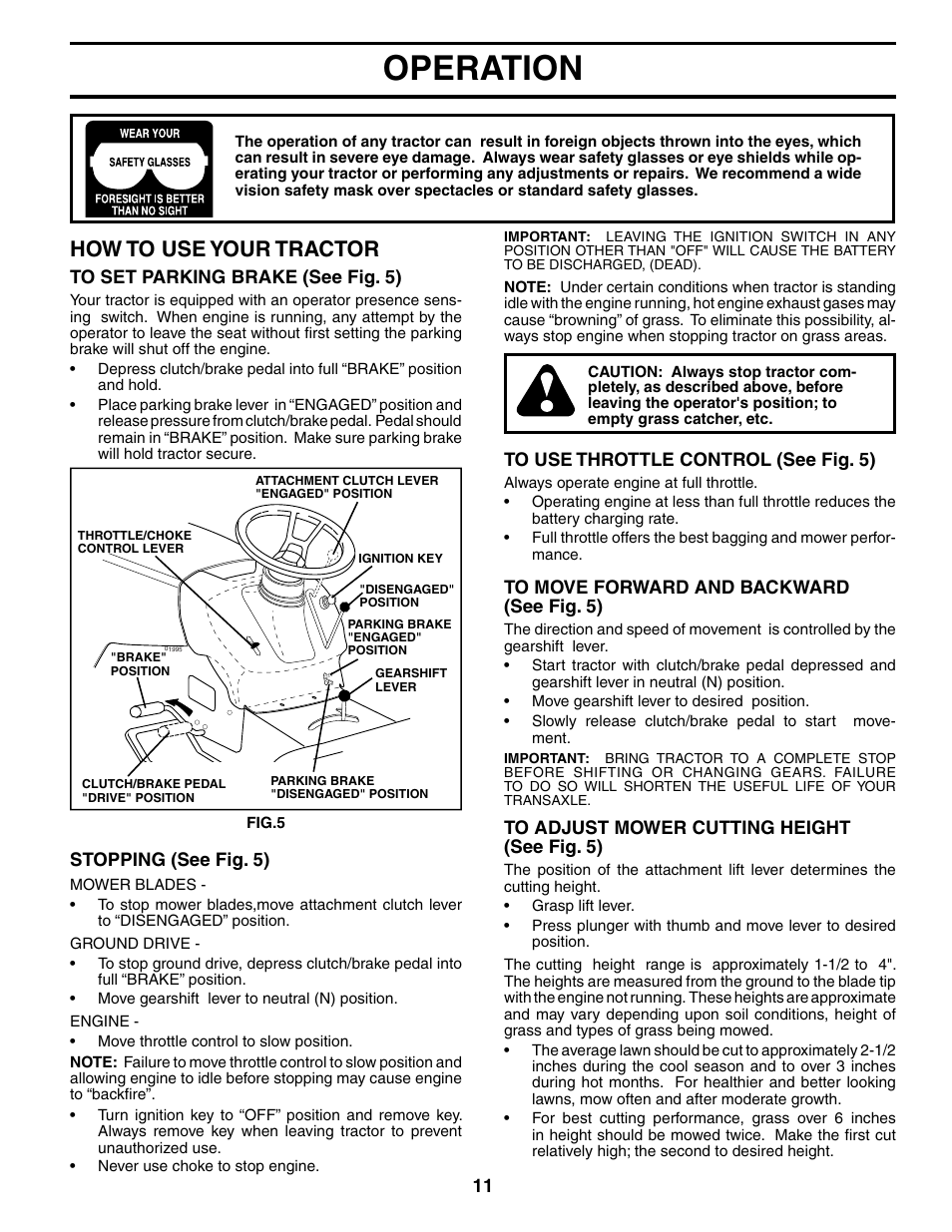 Operation, How to use your tractor | Poulan 191713 User Manual | Page 11 / 29