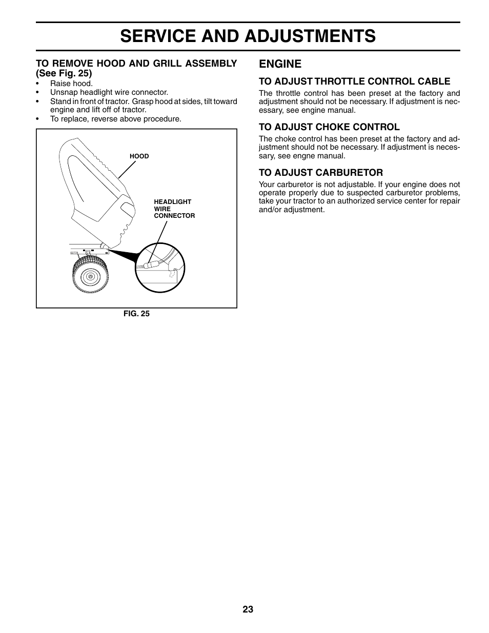 Service and adjustments, Engine | Poulan 191713 User Manual | Page 23 / 29