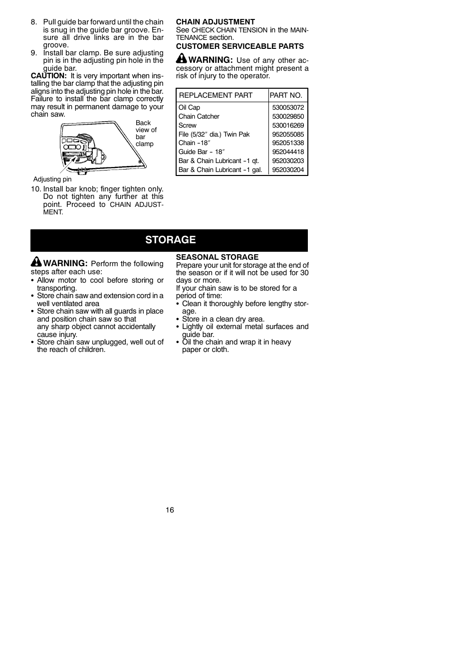 Storage | Poulan 966432901 User Manual | Page 16 / 18