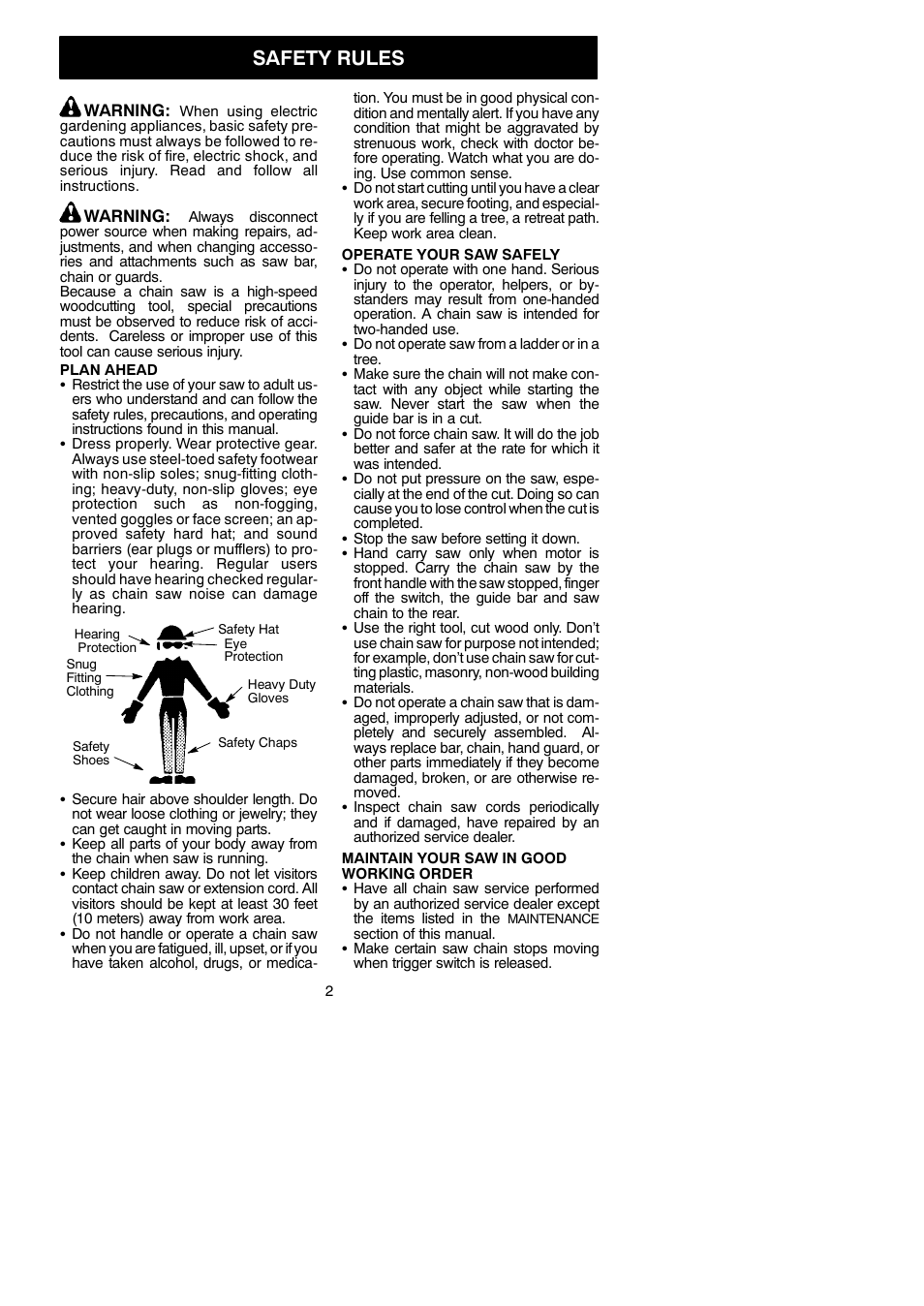 Safety rules | Poulan 966432901 User Manual | Page 2 / 18