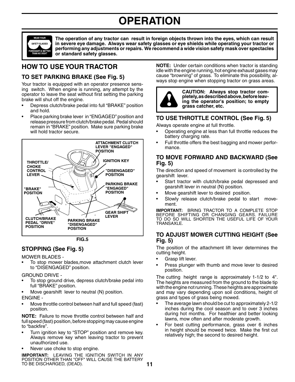 Operation, How to use your tractor | Poulan 195506 User Manual | Page 11 / 30