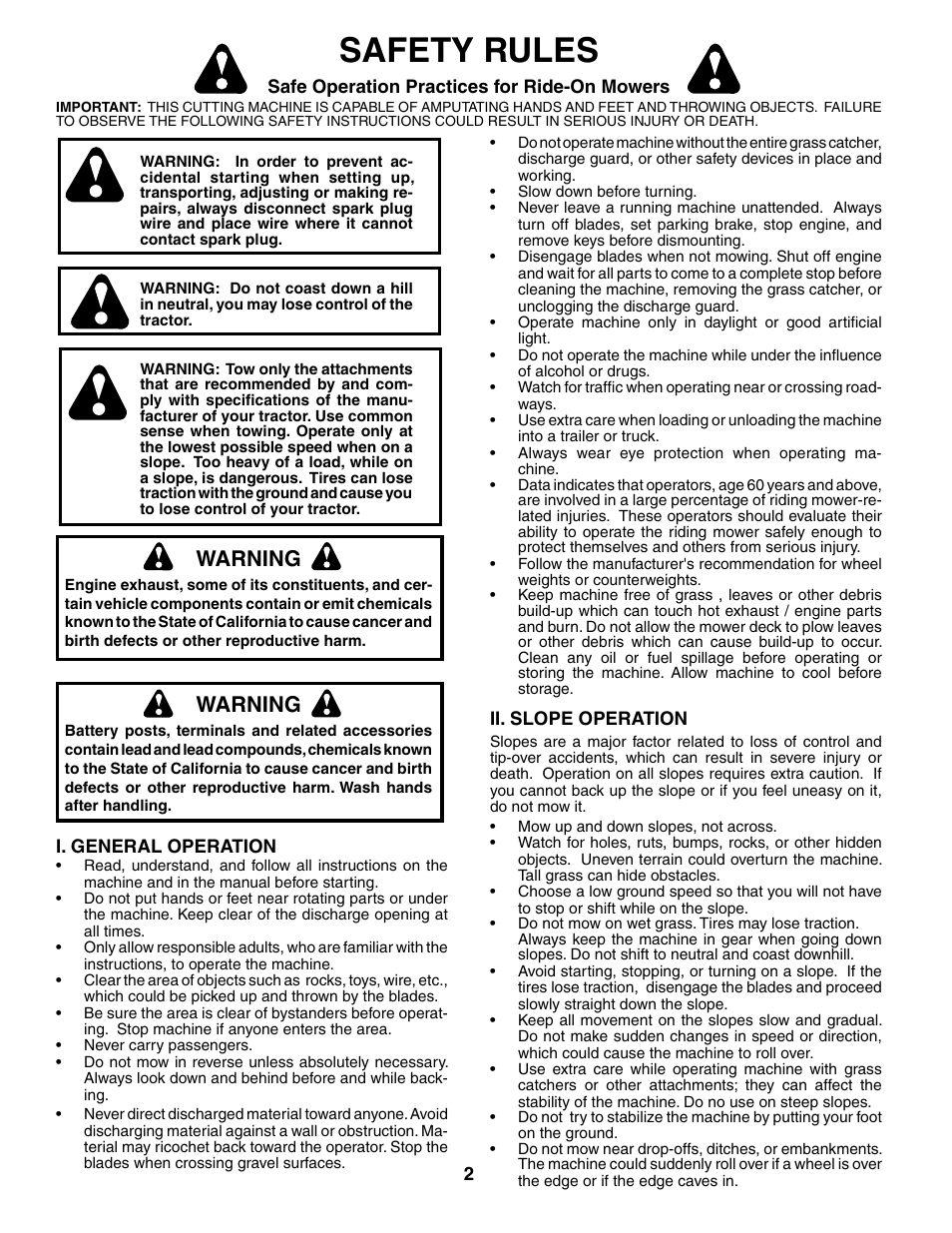 Safety rules, Warning | Poulan 195506 User Manual | Page 2 / 30