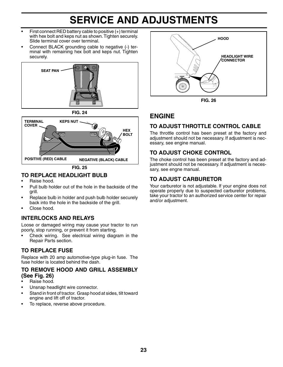 Service and adjustments, Engine | Poulan 195506 User Manual | Page 23 / 30