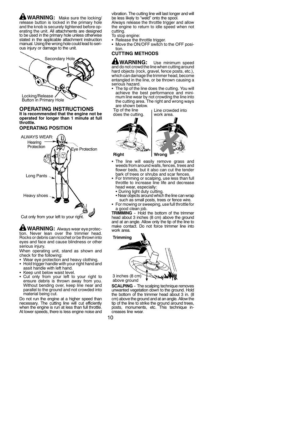 10 warning, Operating instructions, Warning | Poulan Pro SM705 User Manual | Page 10 / 16