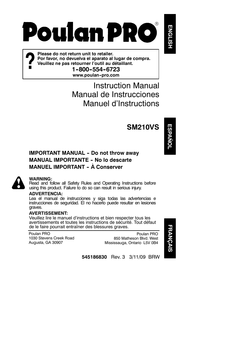 Poulan 545186830 User Manual | 14 pages