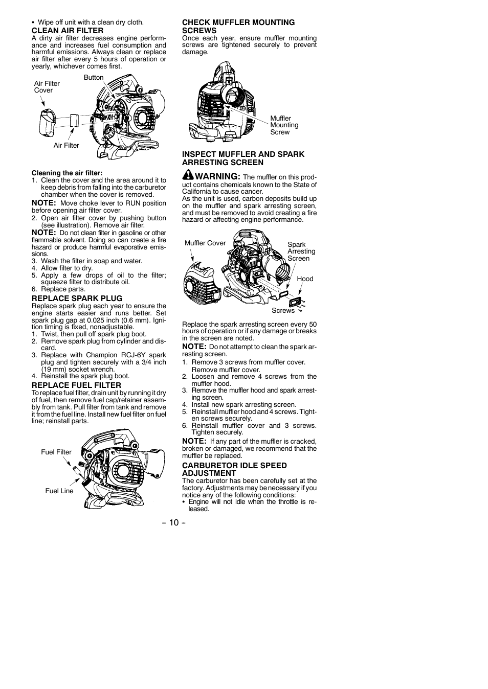 Warning | Poulan 545186830 User Manual | Page 10 / 14