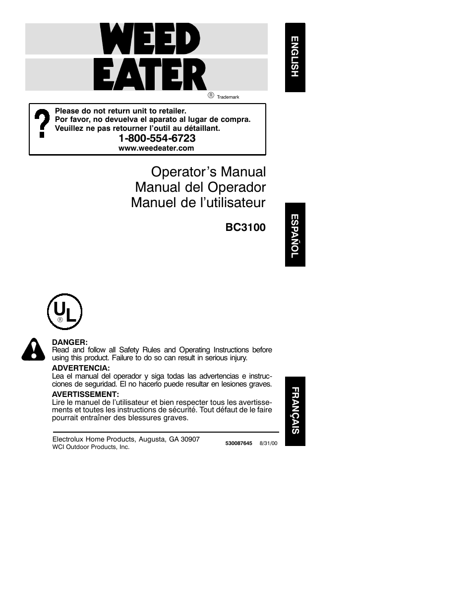 Poulan BC3100 User Manual | 12 pages