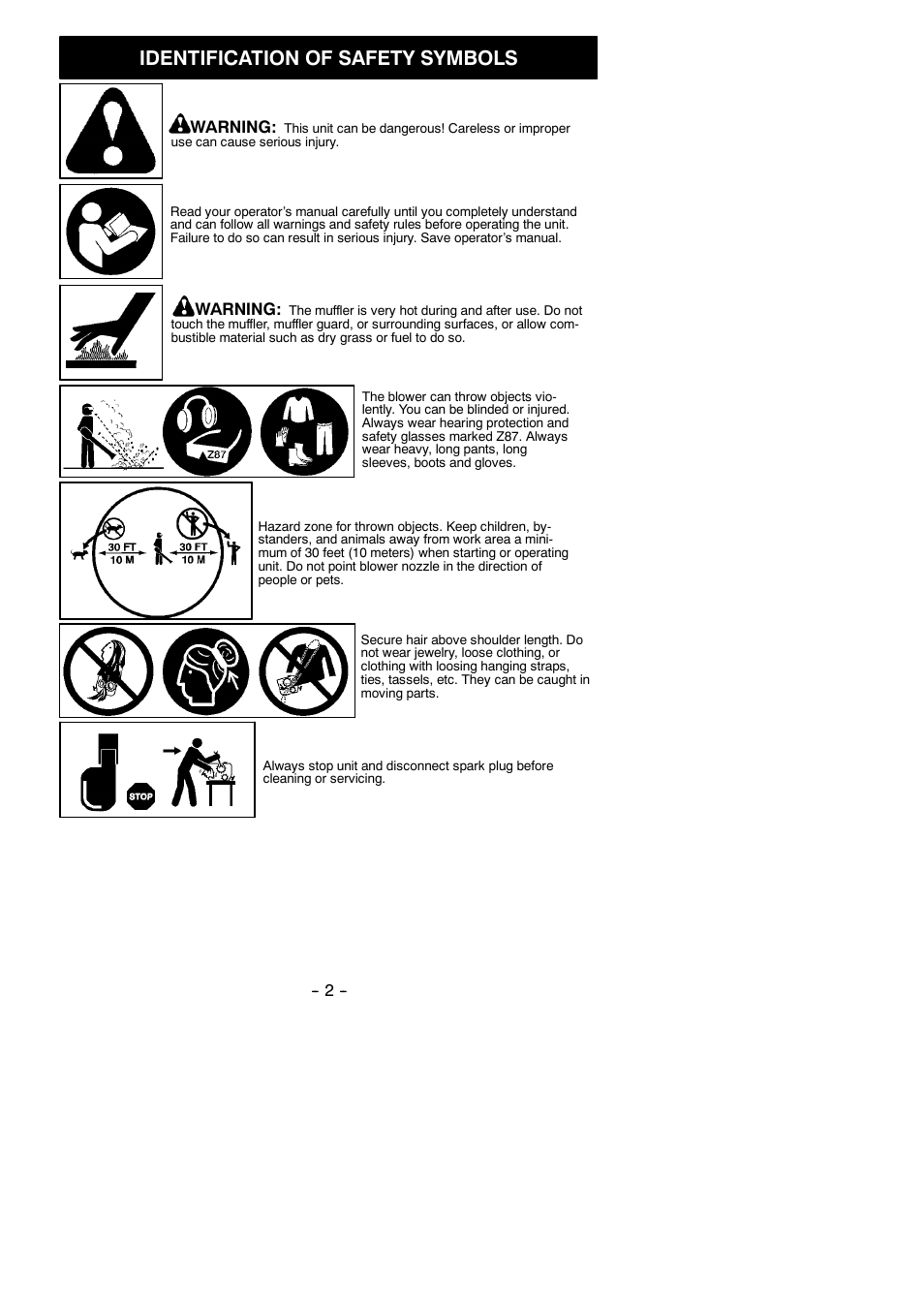 Identification of safety symbols | Poulan 545137219 User Manual | Page 2 / 13