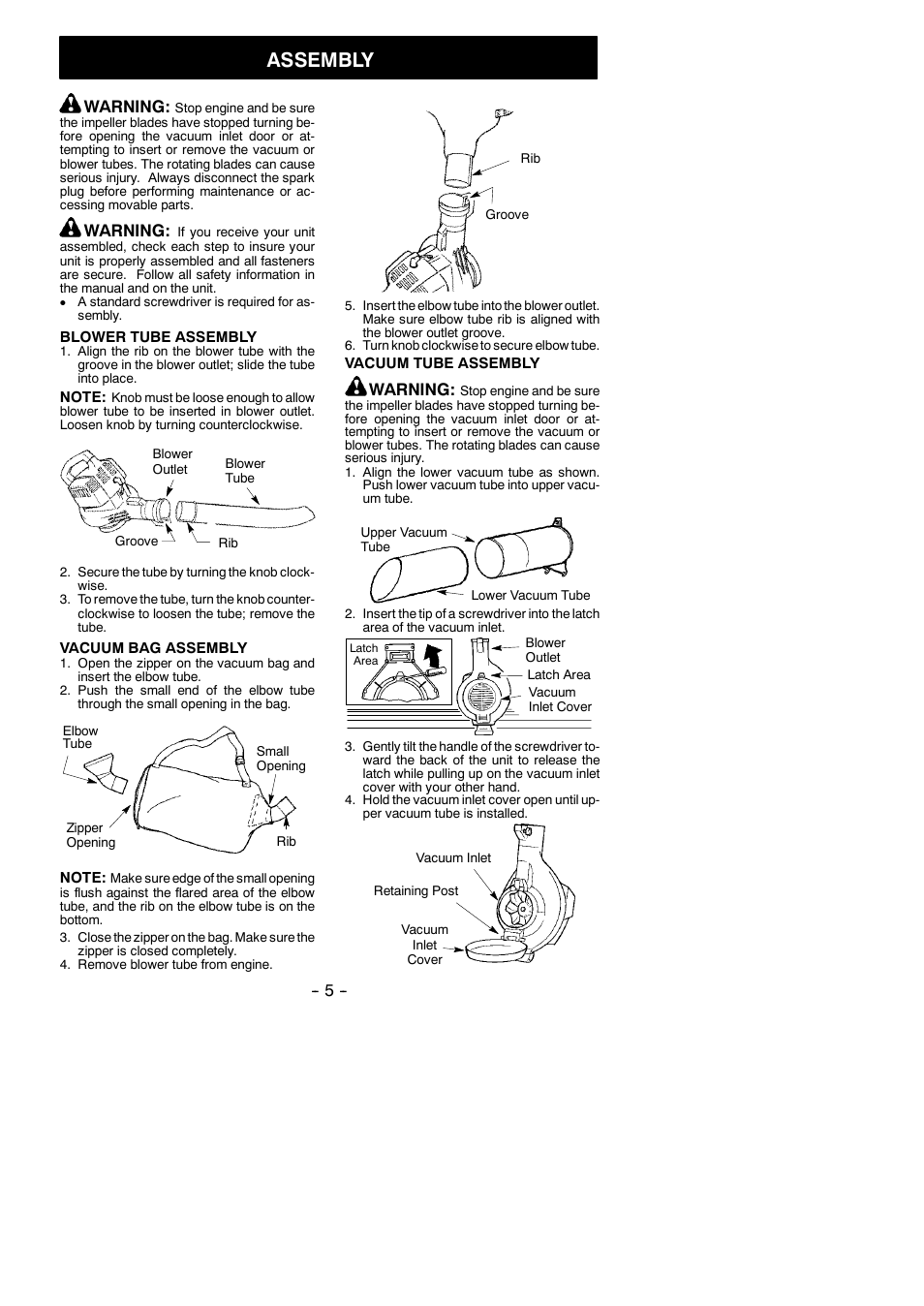 Assembly, Warning | Poulan 545137219 User Manual | Page 5 / 13