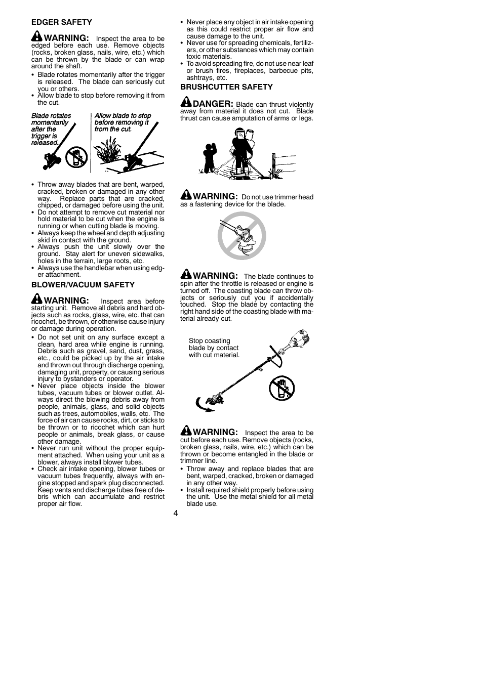 Warning, Danger | Poulan PPB150E User Manual | Page 4 / 16