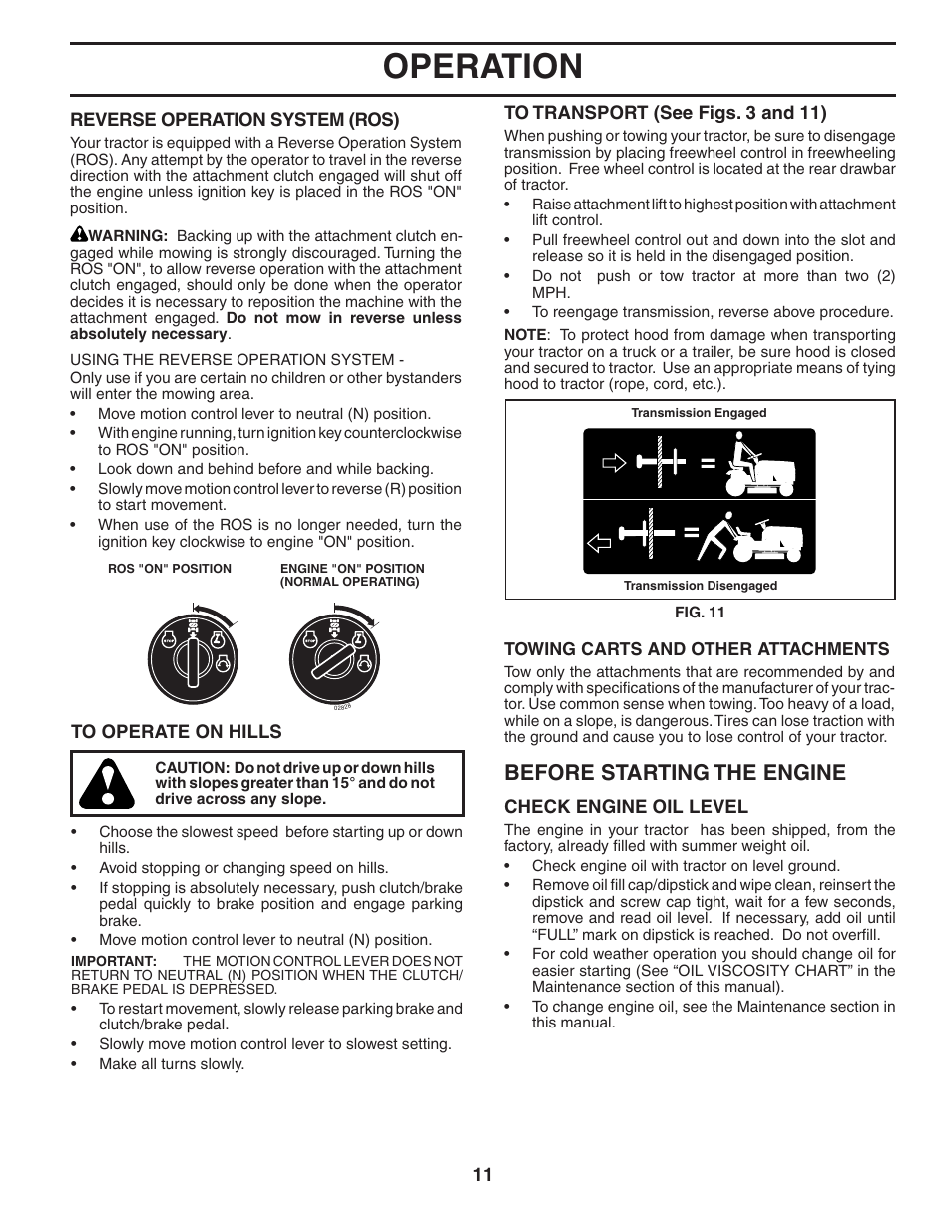 Operation, Before starting the engine | Poulan XT19H42YT User Manual | Page 11 / 30