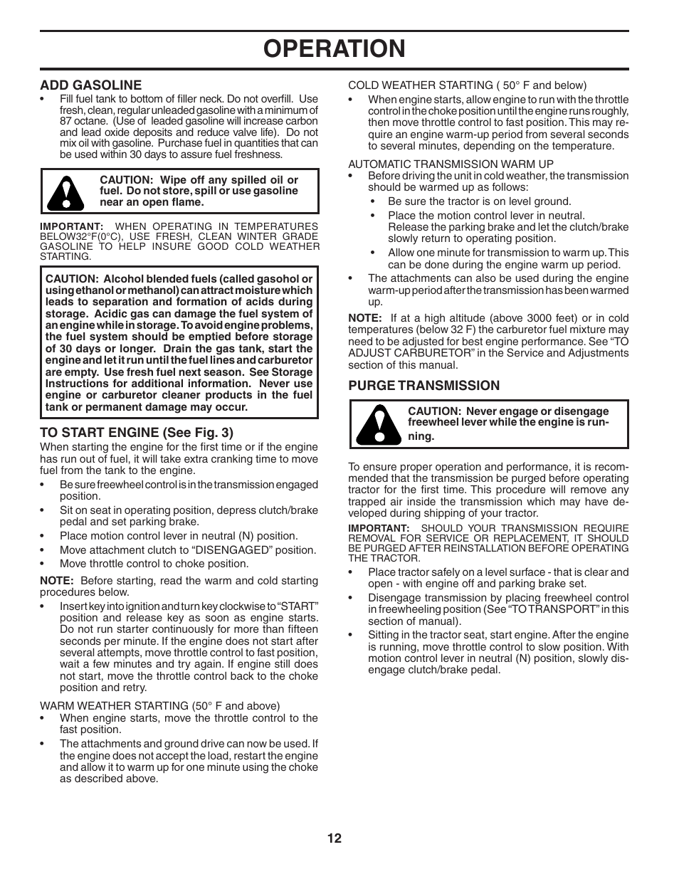 Operation | Poulan XT19H42YT User Manual | Page 12 / 30