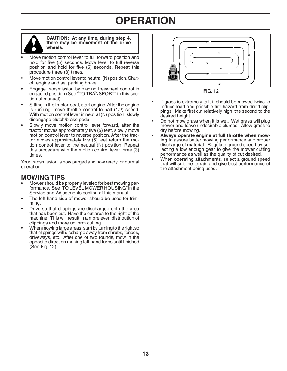 Operation, Mowing tips | Poulan XT19H42YT User Manual | Page 13 / 30