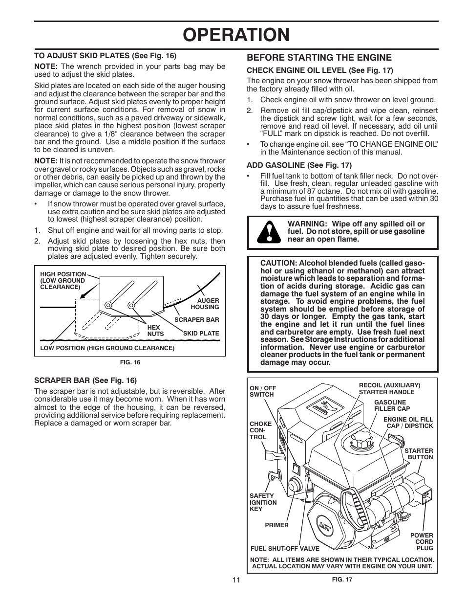 Operation, Before starting the engine | Poulan XT624ES User Manual | Page 11 / 40