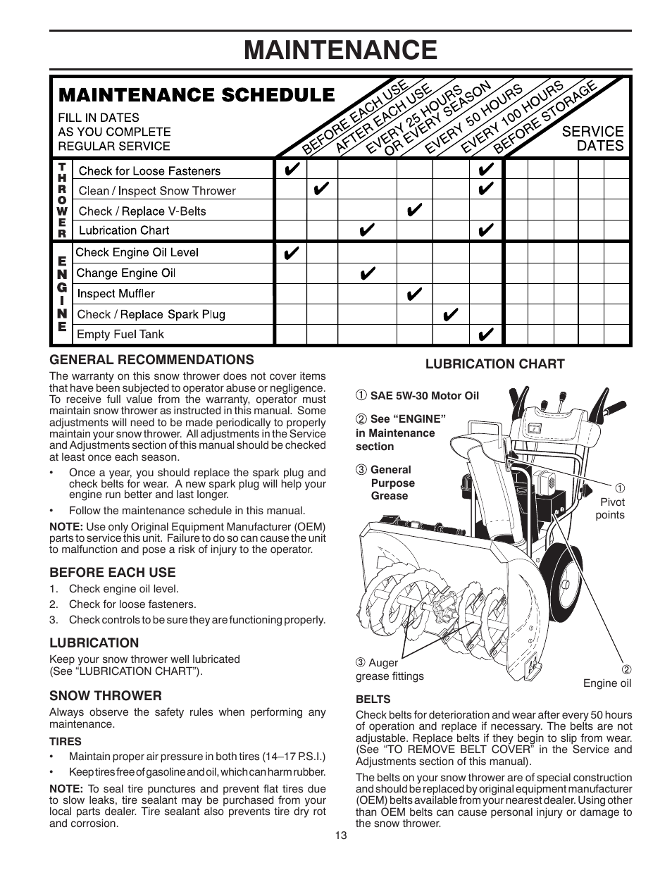 Maintenance | Poulan XT624ES User Manual | Page 13 / 40