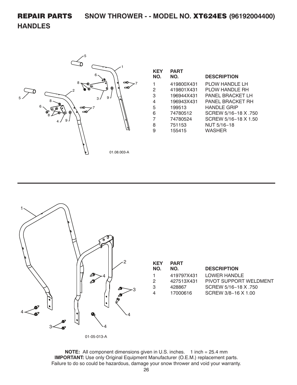 Handles | Poulan XT624ES User Manual | Page 26 / 40