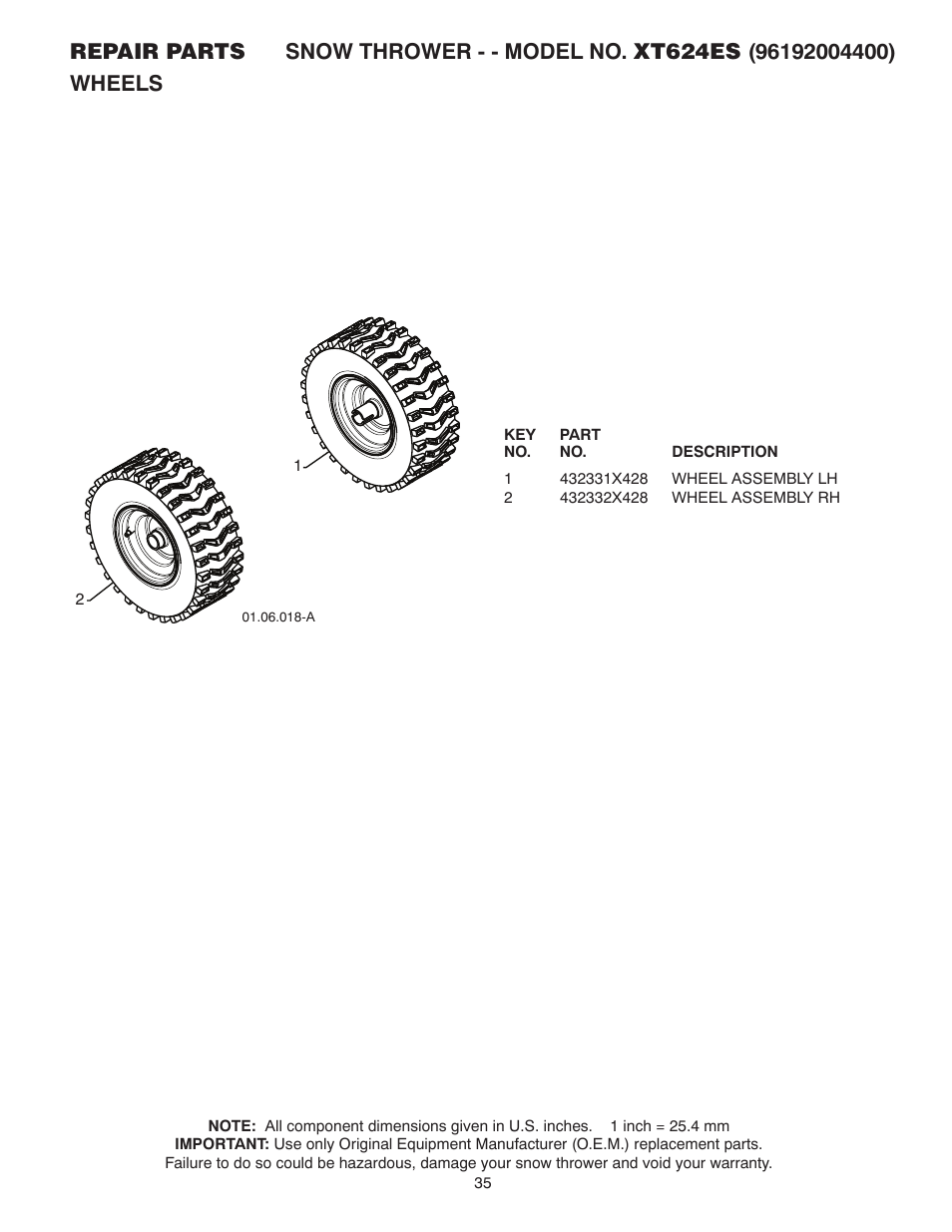 Wheels | Poulan XT624ES User Manual | Page 35 / 40