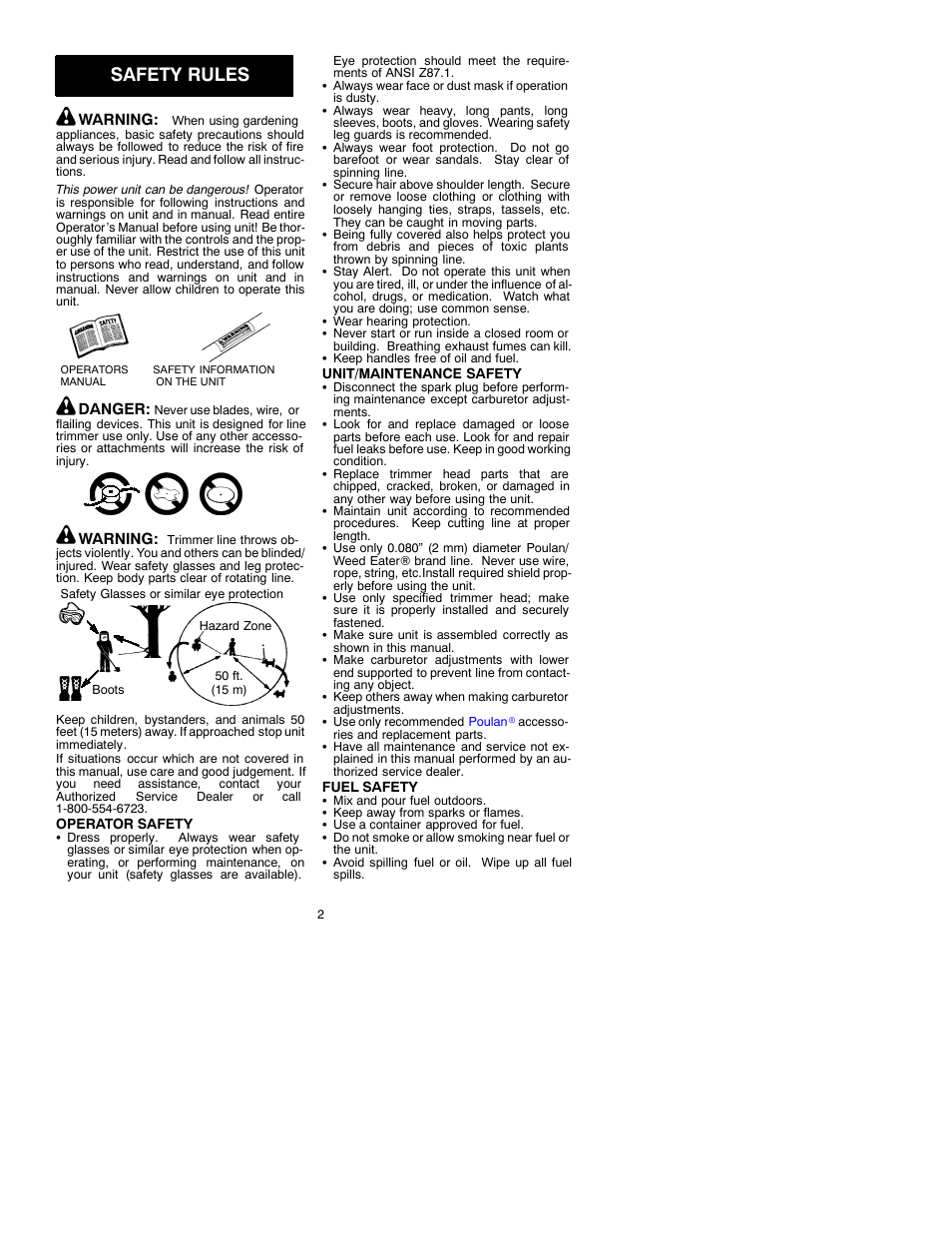 Safety rules | Poulan 530088837 User Manual | Page 2 / 7