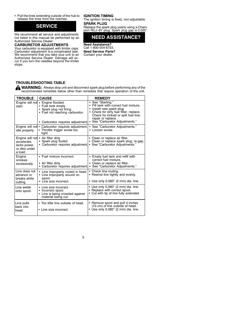 Service, Need assistance | Poulan 530088837 User Manual | Page 5 / 7