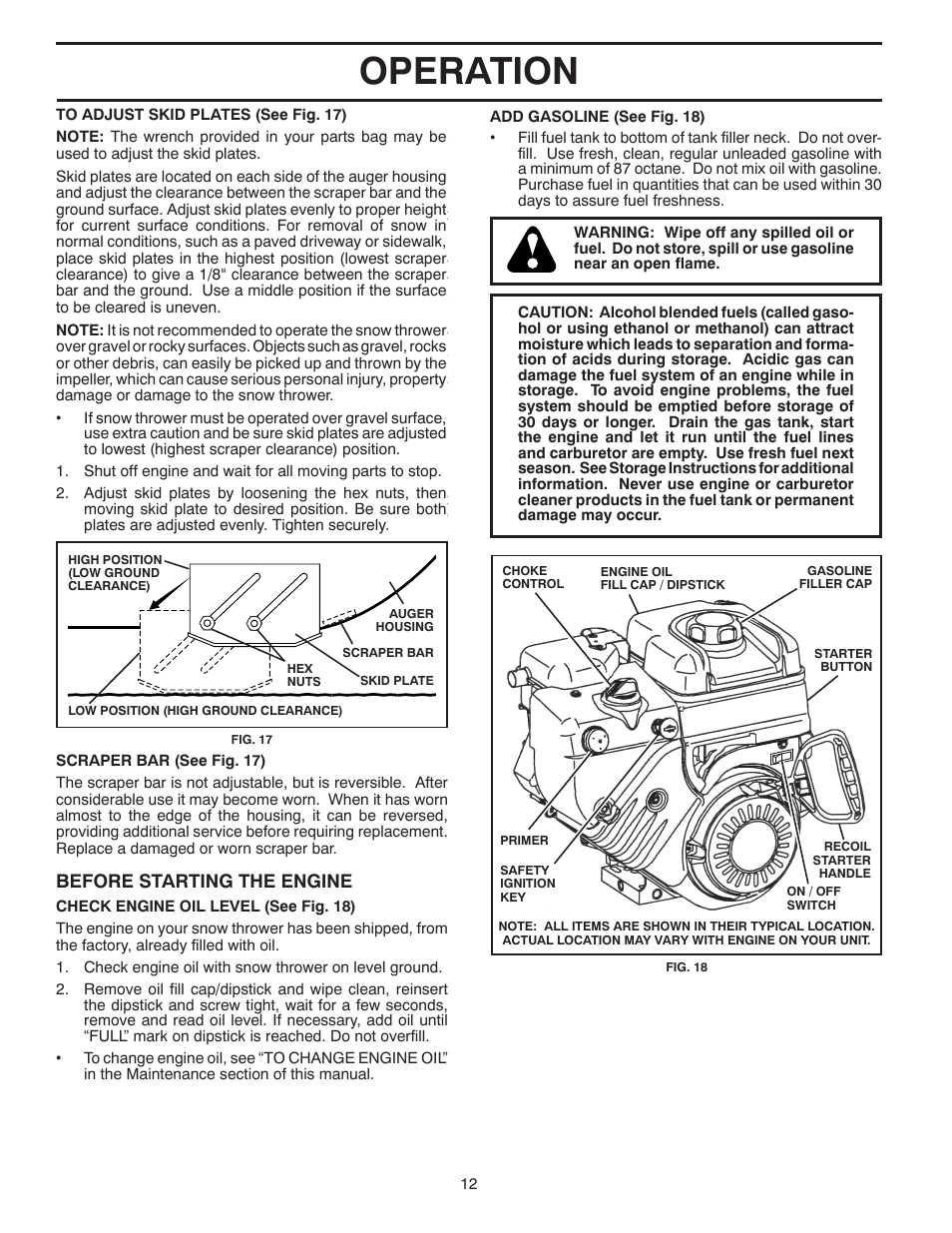 Operation, Before starting the engine | Poulan 420917 User Manual | Page 12 / 40