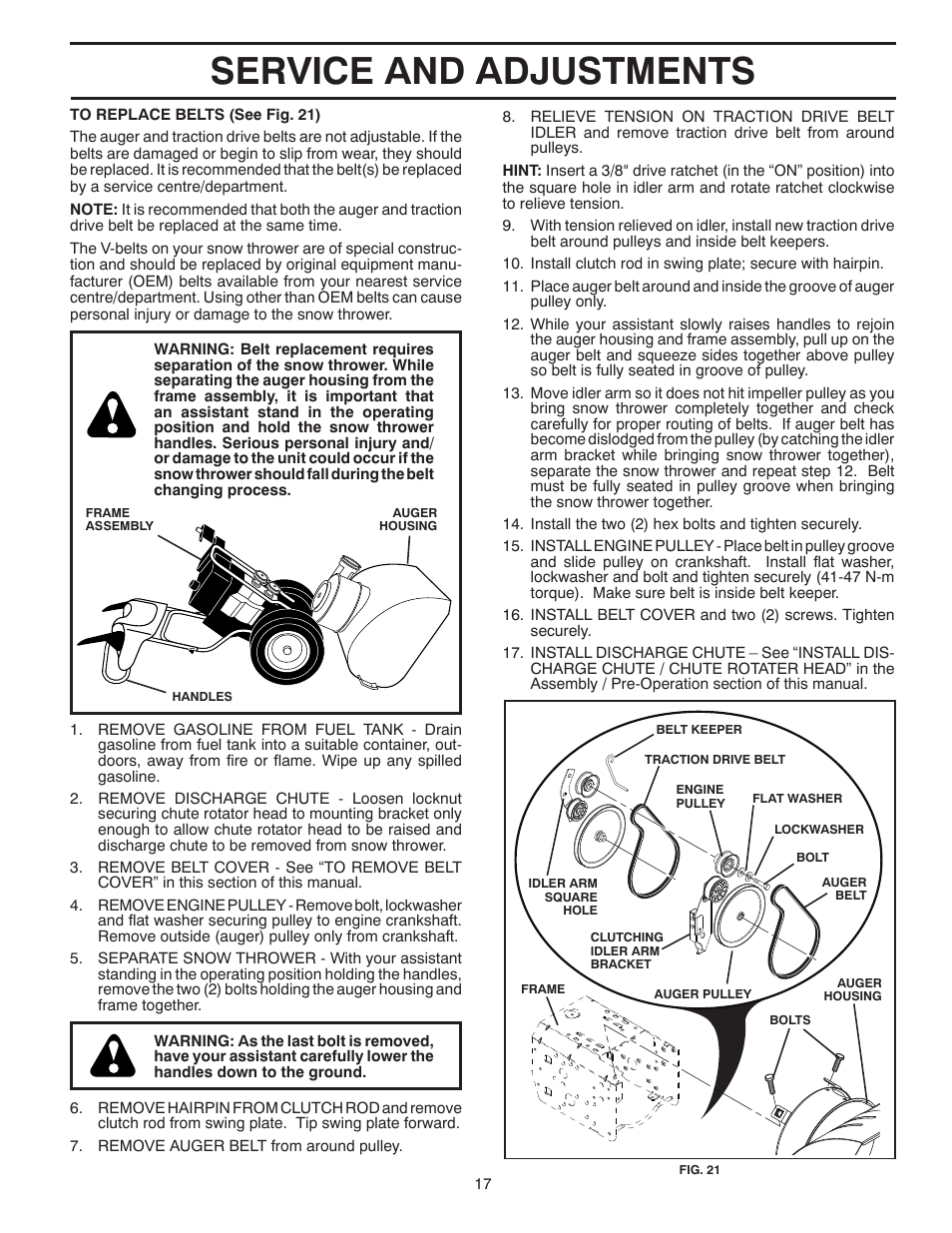 Service and adjustments | Poulan 420917 User Manual | Page 17 / 40