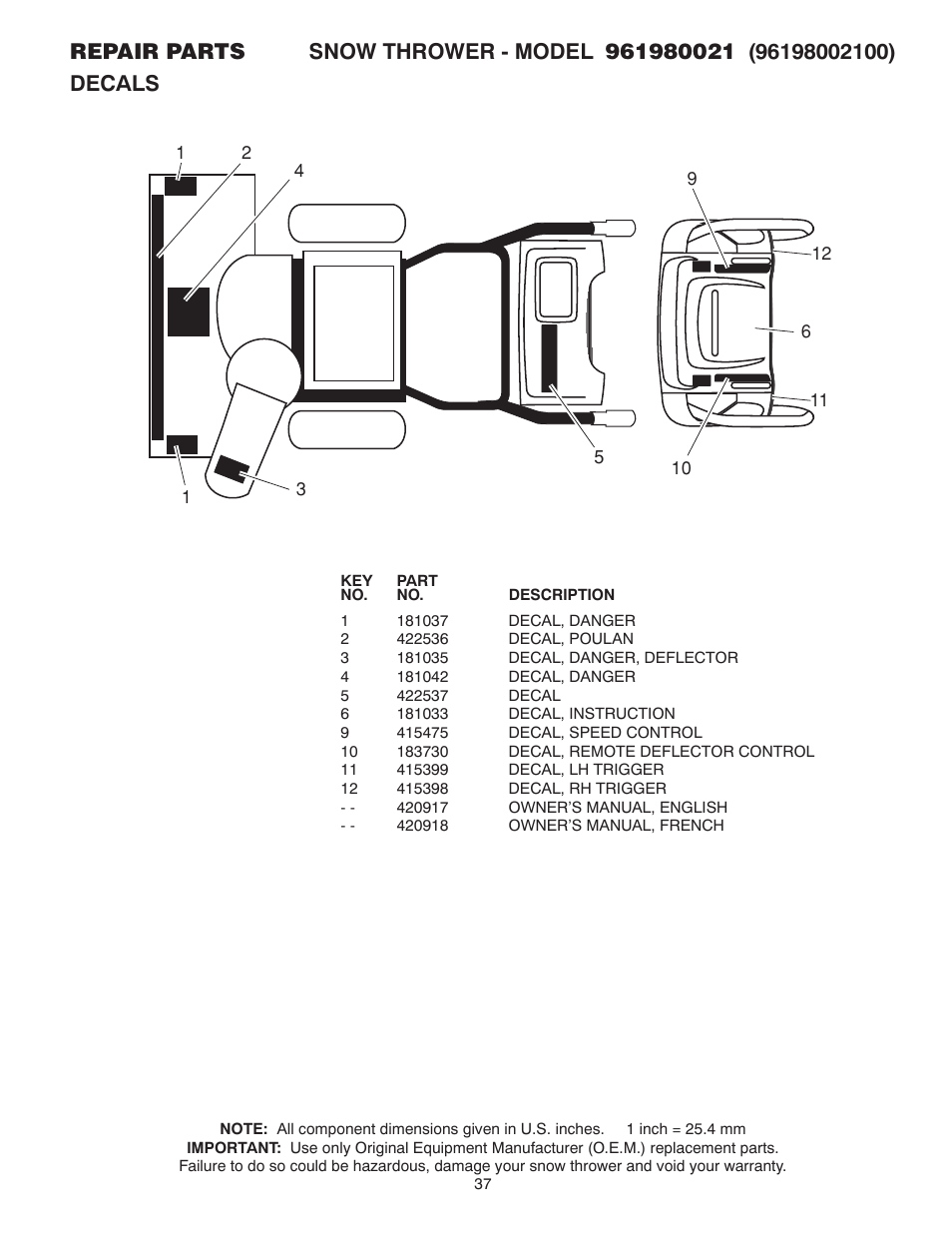 Poulan 420917 User Manual | Page 37 / 40