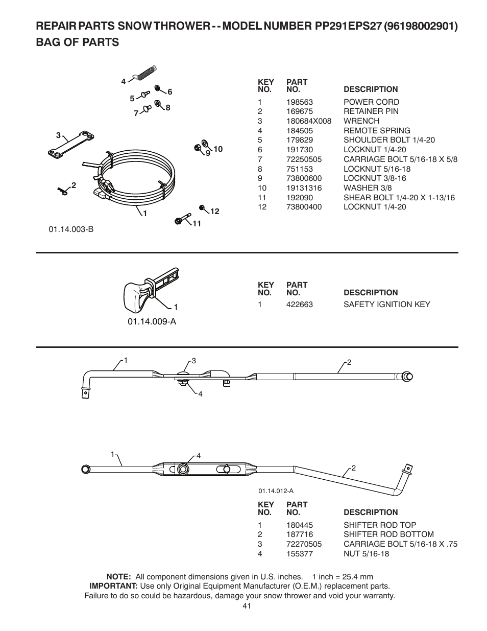 Bag of parts | Poulan 435548 User Manual | Page 41 / 44
