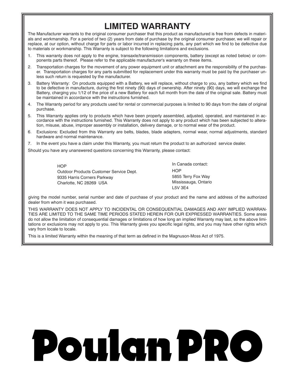 Limited warranty | Poulan 435548 User Manual | Page 44 / 44