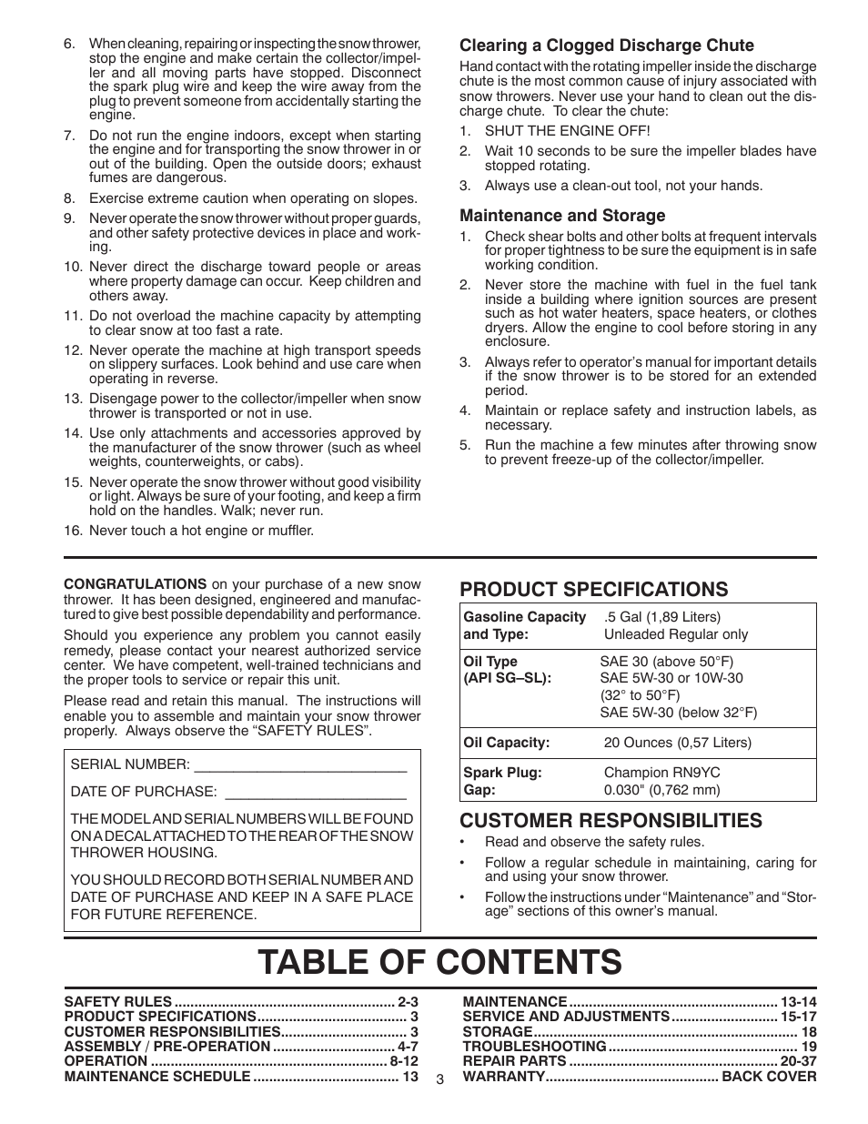 Poulan Pro PR627ES SNOW THROWER User Manual | Page 3 / 22