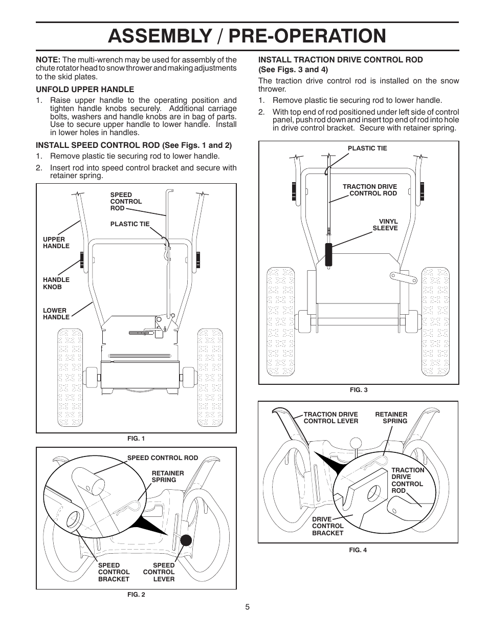 Assembly / pre-operation | Poulan Pro PR627ES SNOW THROWER User Manual | Page 5 / 22