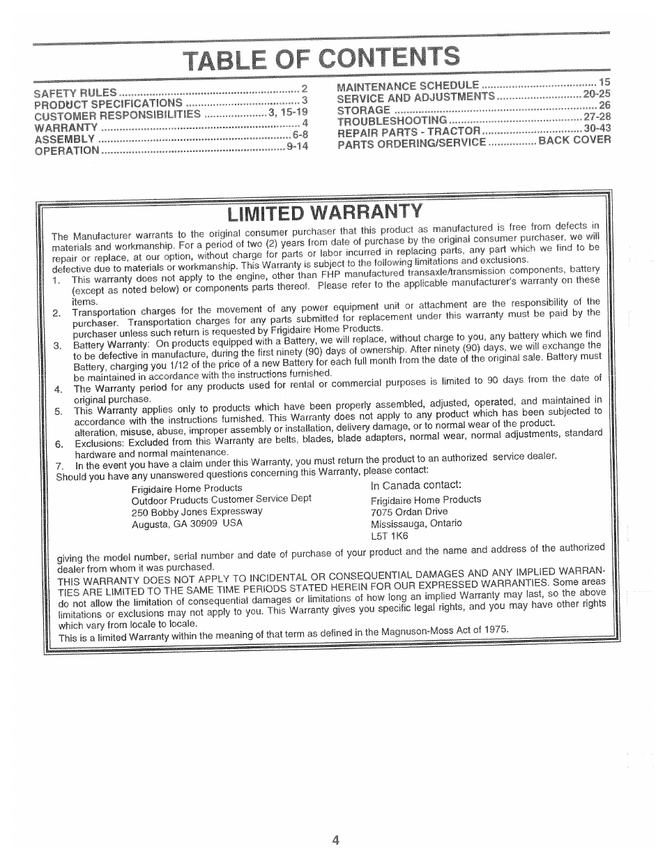 R.gritrrjili, I k b u, Limited warranty | Poulan 168191 User Manual | Page 4 / 48