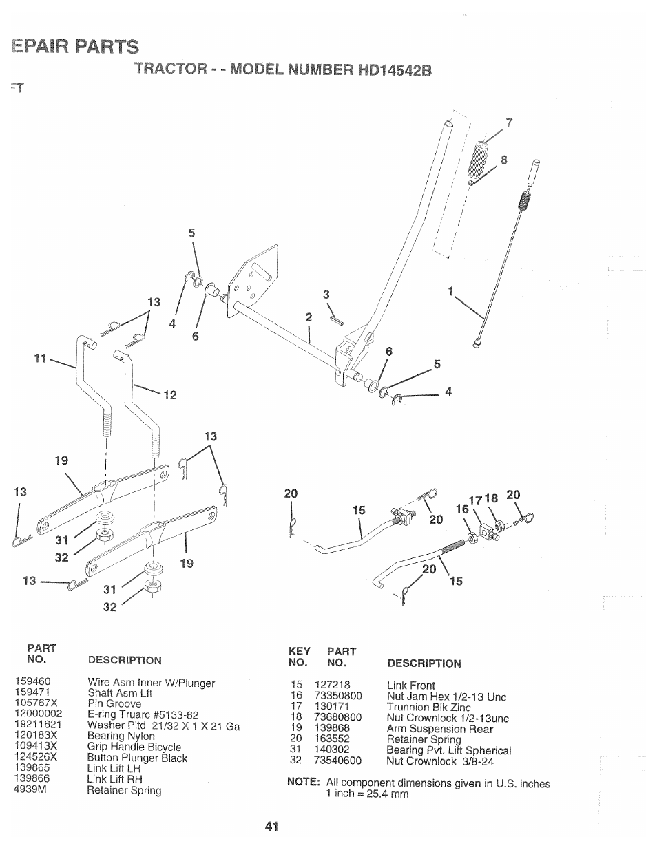 Model number hd14542b, T ';vi, Epair parts | Poulan 168191 User Manual | Page 41 / 48