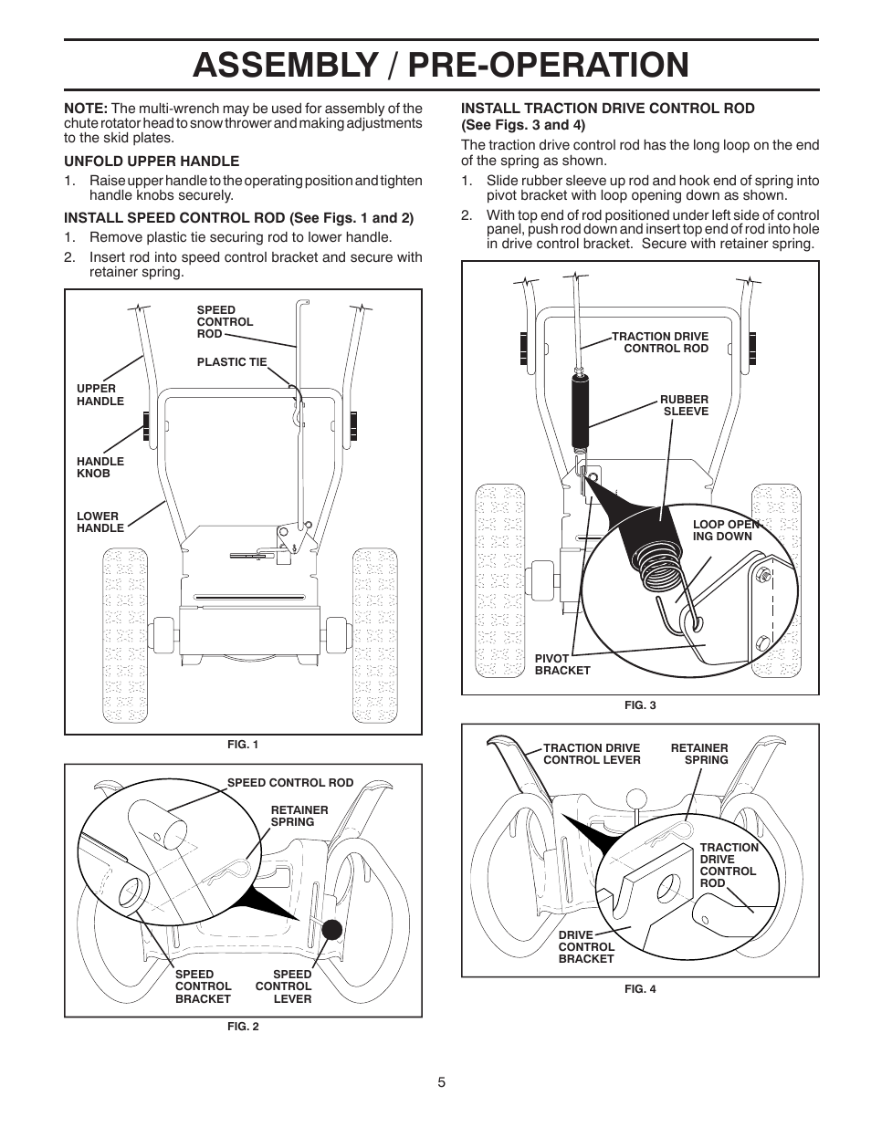 Assembly / pre-operation | Poulan Pro PR5524ES SNOW THROWER User Manual | Page 5 / 32