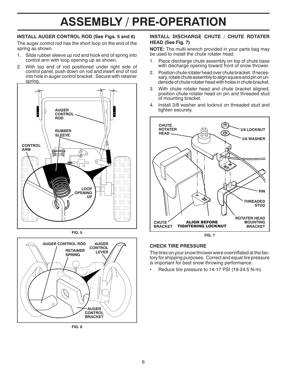 Assembly / pre-operation | Poulan Pro PR5524ES SNOW THROWER User Manual | Page 6 / 32