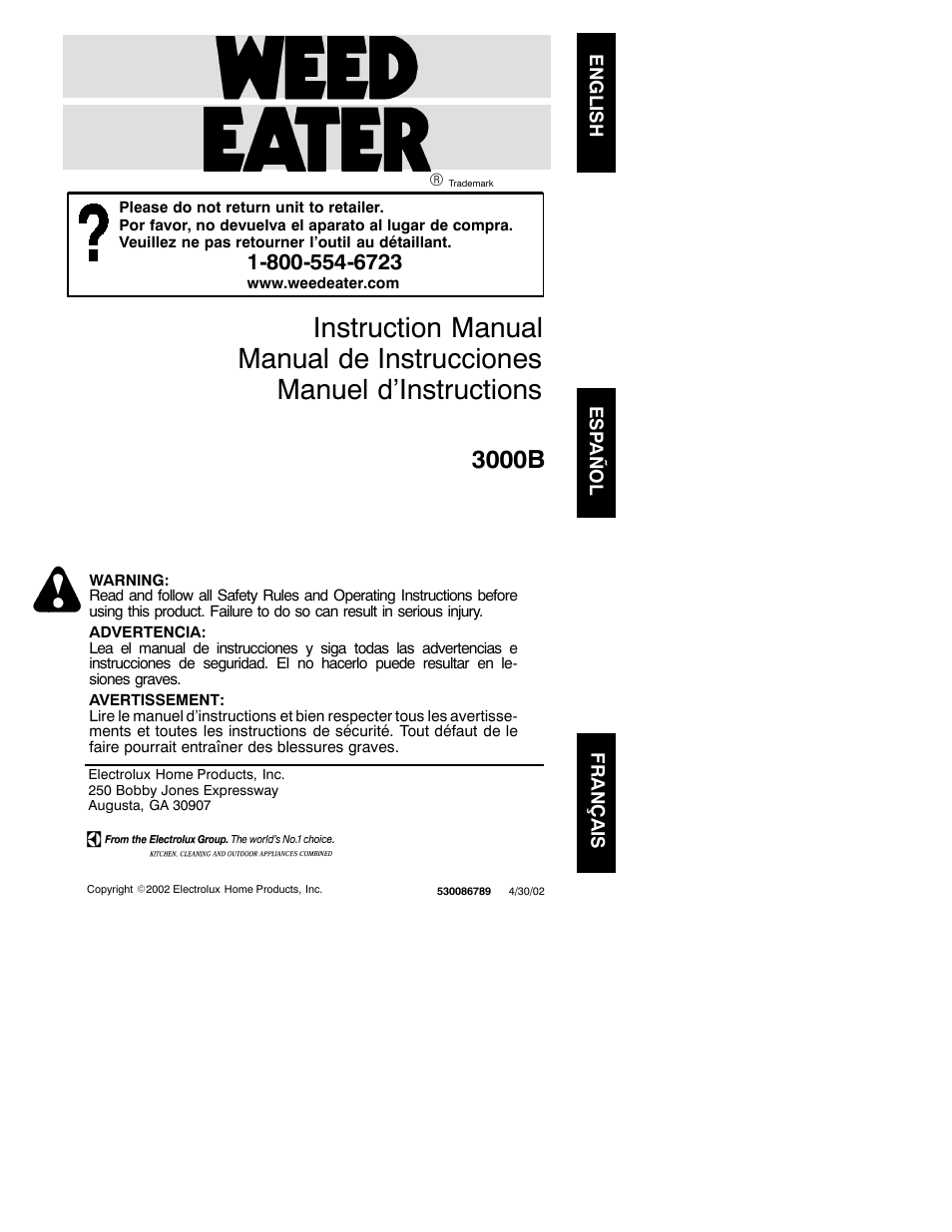 Poulan 3000B User Manual | 6 pages