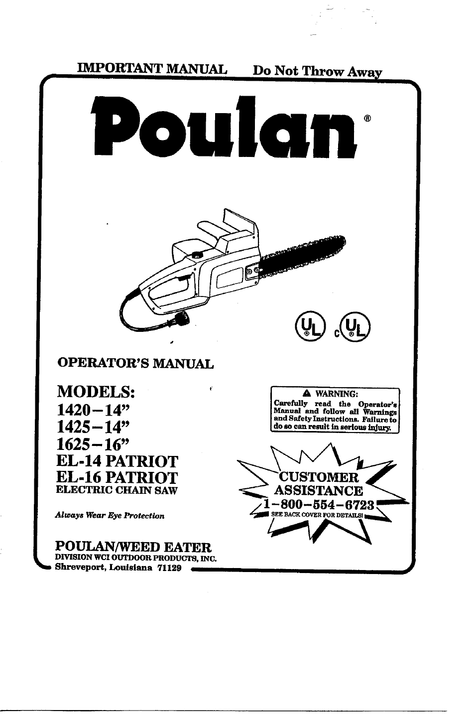 Poulan PATRIOT EL-16 User Manual | 19 pages