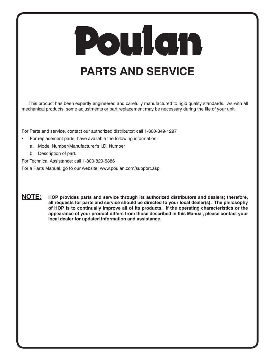 Parts and service | Poulan 413157 User Manual | Page 8 / 8