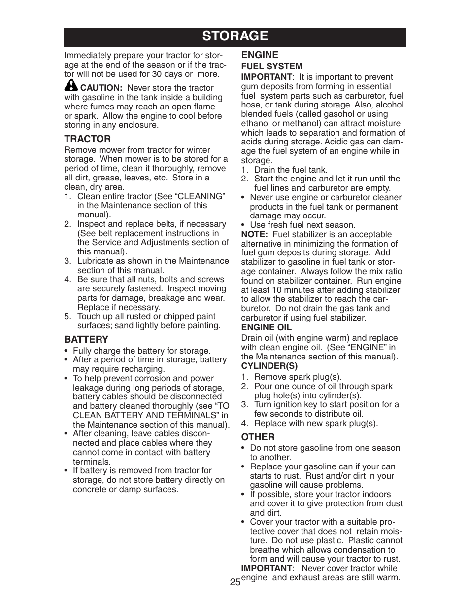 Storage | Poulan 271490 User Manual | Page 25 / 31