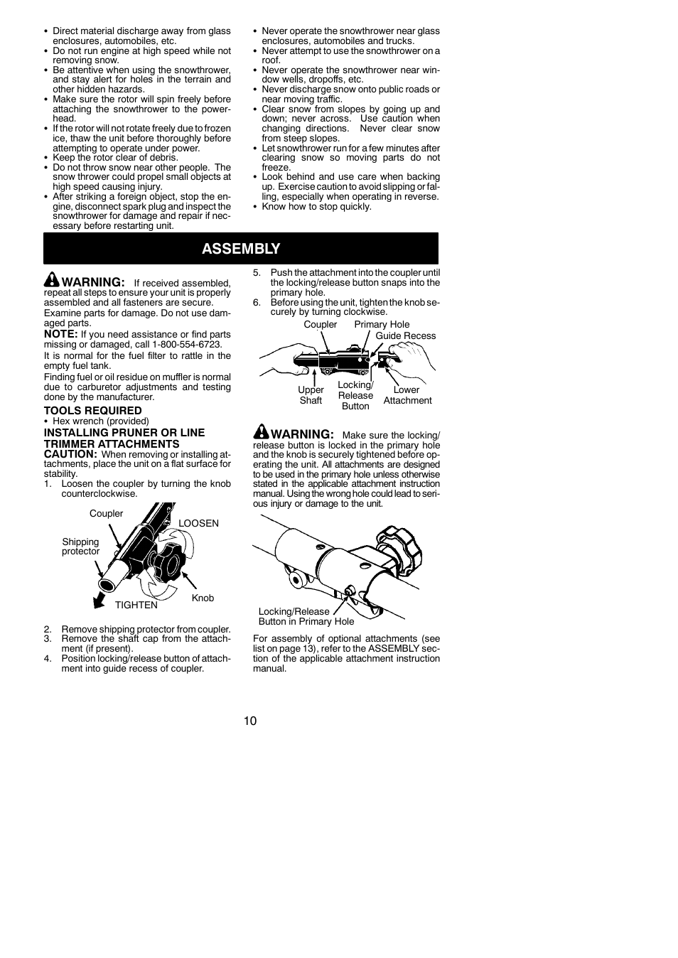 Assembly, Warning | Poulan Pro PP446ET User Manual | Page 10 / 23